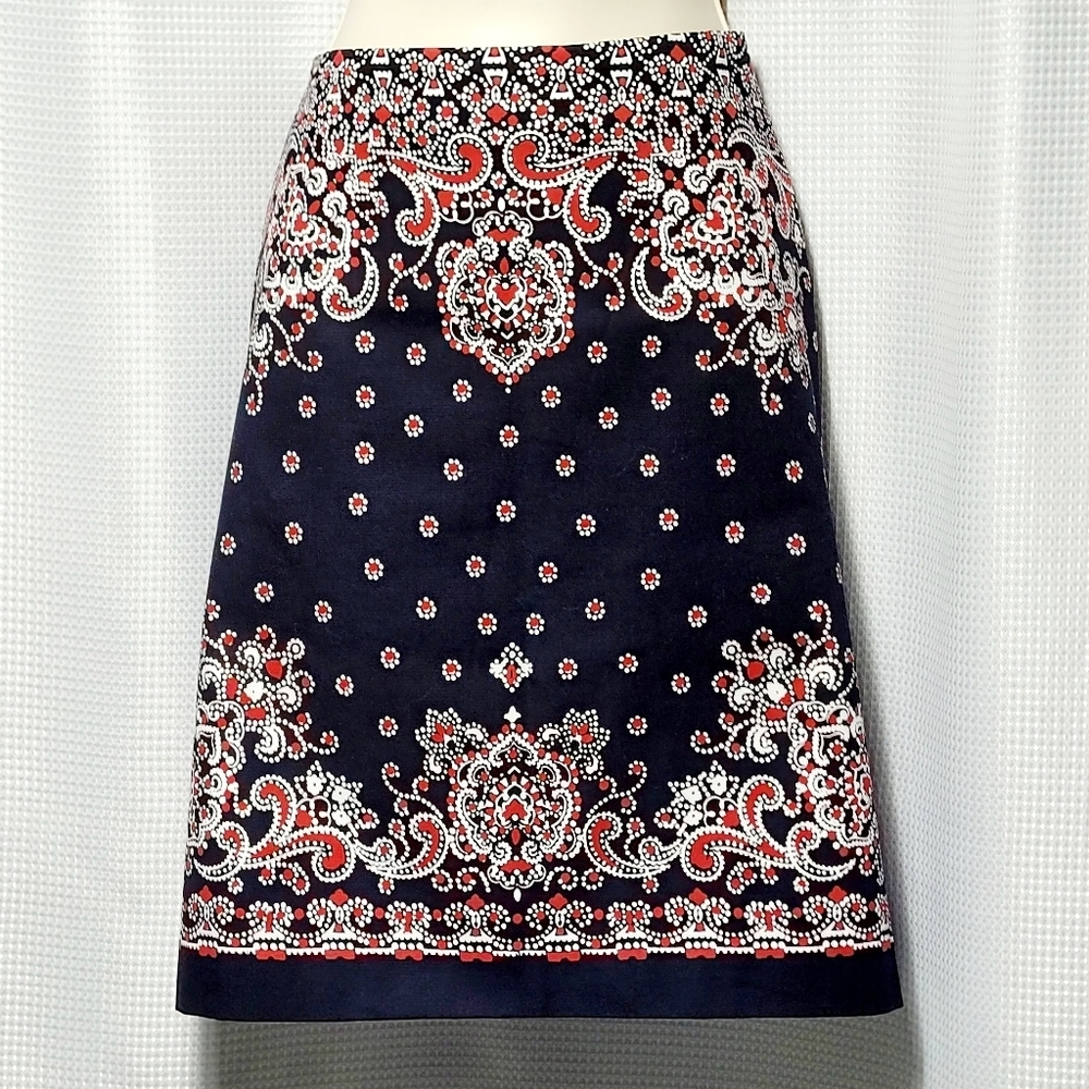 NWOT Talbots Navy Red White Floral Paisley Stretch A-Line Skirt Women's (18)